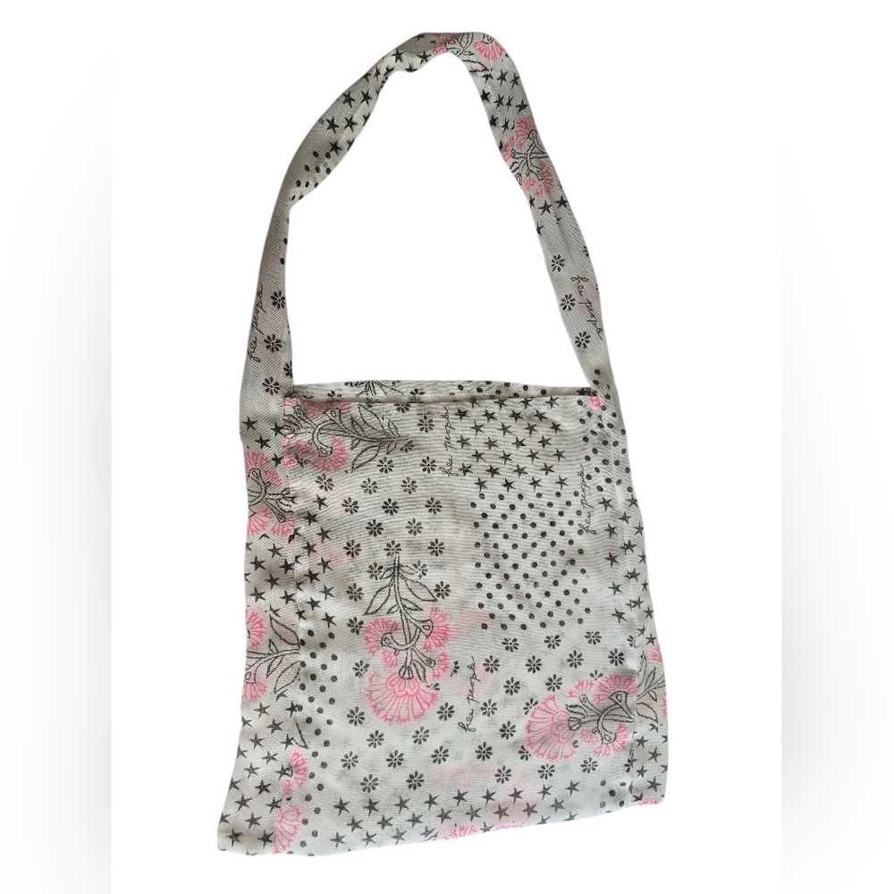 FREE PEOPLE Shoulder Tote Shopping Bag Floral Black Pink Sheer Boho